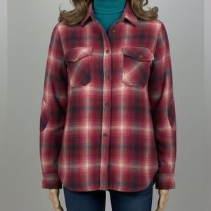 Eddy Bauer Plaid Button-Up Shirt - Maroon red/navy- Sz  Medium -Womens